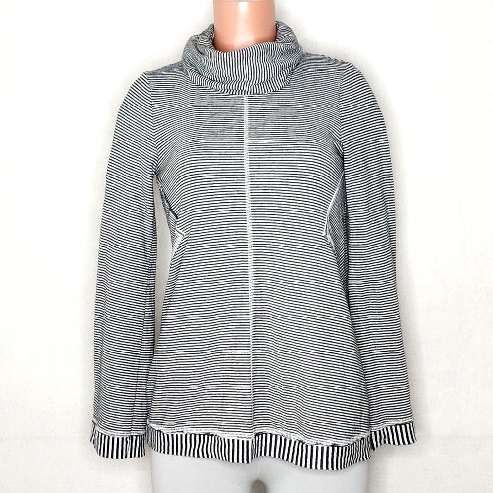Maeve Anthropologie Cowl Neck Tunic Top Black White Stripe - Picture 2 of 6
